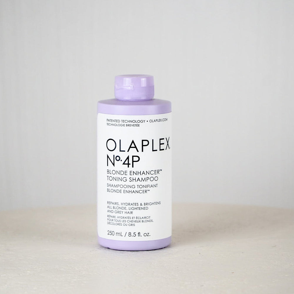 Olaplex No.4P shampoo bottle on a light gray background