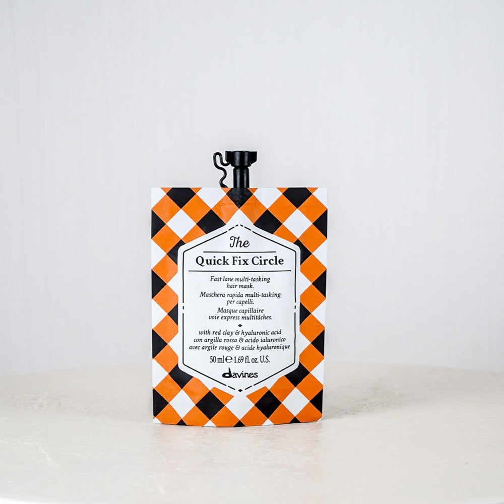 Product packaging with checkered design on a white background